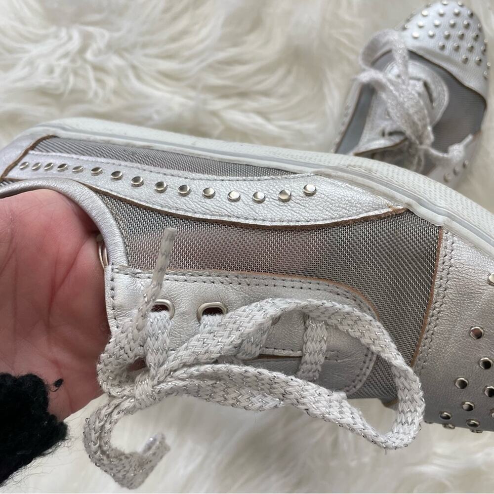 Stuart Weitzman | Women’s Silver Mesh Studded Studs Embellished Sneakers Shoes 7 - Picture 7 of 10